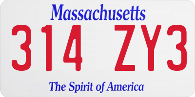 MA license plate 314ZY3