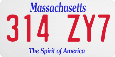 MA license plate 314ZY7