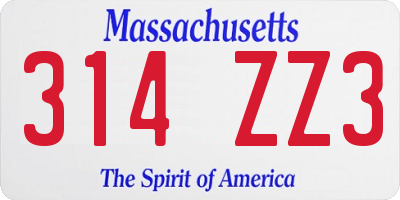 MA license plate 314ZZ3