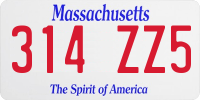 MA license plate 314ZZ5