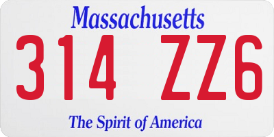 MA license plate 314ZZ6