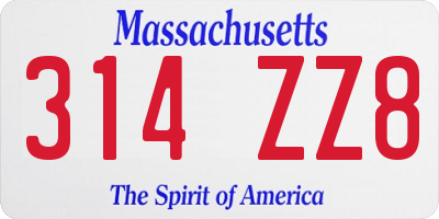 MA license plate 314ZZ8