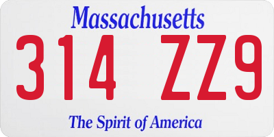 MA license plate 314ZZ9