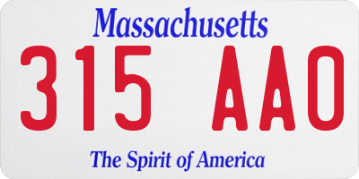 MA license plate 315AA0