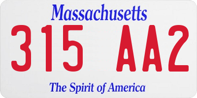 MA license plate 315AA2