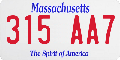 MA license plate 315AA7