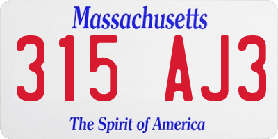 MA license plate 315AJ3