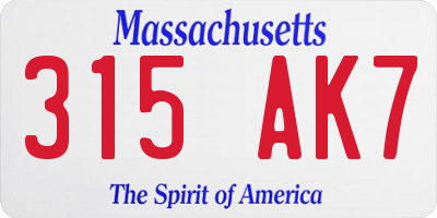MA license plate 315AK7