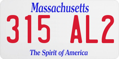 MA license plate 315AL2