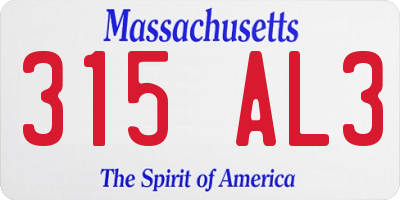 MA license plate 315AL3
