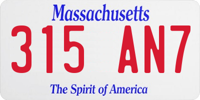 MA license plate 315AN7