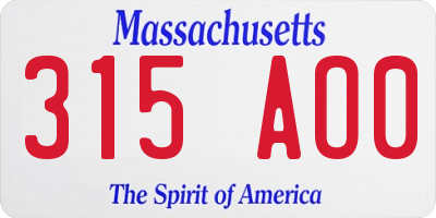 MA license plate 315AO0