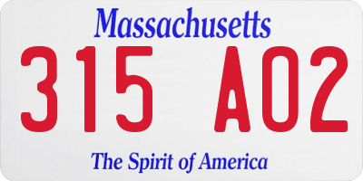 MA license plate 315AO2