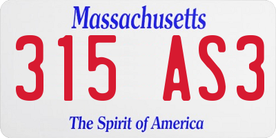 MA license plate 315AS3
