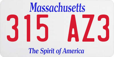 MA license plate 315AZ3