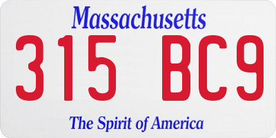 MA license plate 315BC9