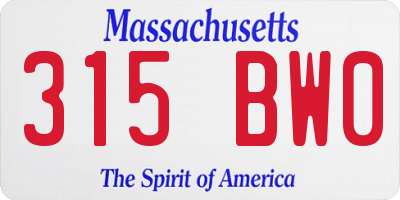 MA license plate 315BW0
