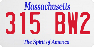 MA license plate 315BW2
