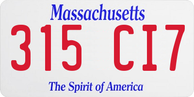 MA license plate 315CI7