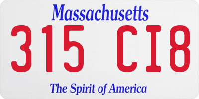 MA license plate 315CI8
