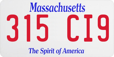 MA license plate 315CI9