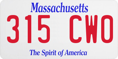 MA license plate 315CW0