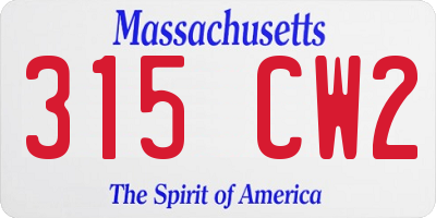 MA license plate 315CW2