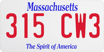 MA license plate 315CW3