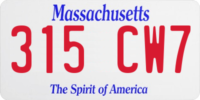 MA license plate 315CW7