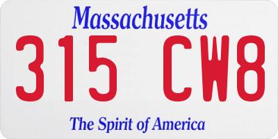 MA license plate 315CW8