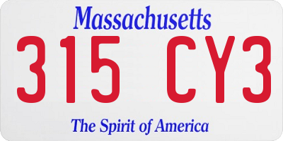 MA license plate 315CY3