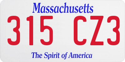 MA license plate 315CZ3
