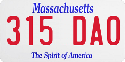 MA license plate 315DA0