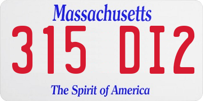MA license plate 315DI2