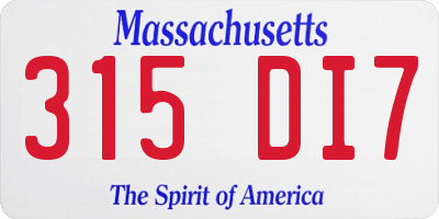 MA license plate 315DI7