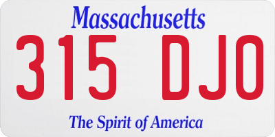 MA license plate 315DJ0