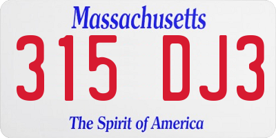 MA license plate 315DJ3