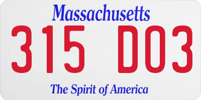 MA license plate 315DO3