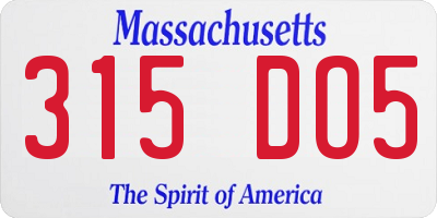 MA license plate 315DO5