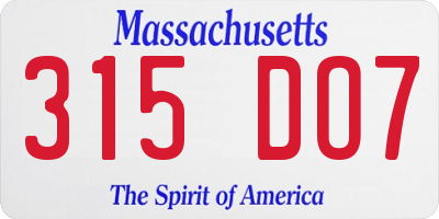 MA license plate 315DO7
