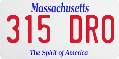 MA license plate 315DR0