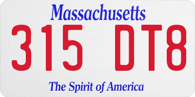 MA license plate 315DT8