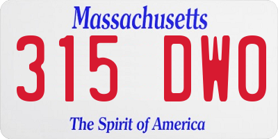 MA license plate 315DW0