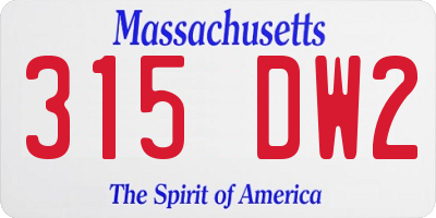 MA license plate 315DW2
