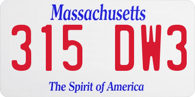 MA license plate 315DW3