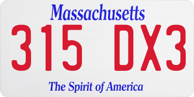 MA license plate 315DX3