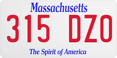 MA license plate 315DZ0