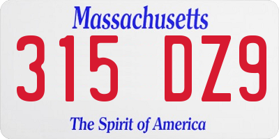 MA license plate 315DZ9