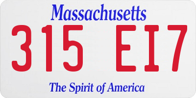MA license plate 315EI7