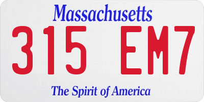 MA license plate 315EM7